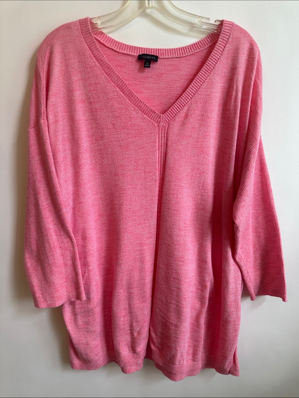 Talbots Pink Marled V-Neck Lightweight Knit Sweater